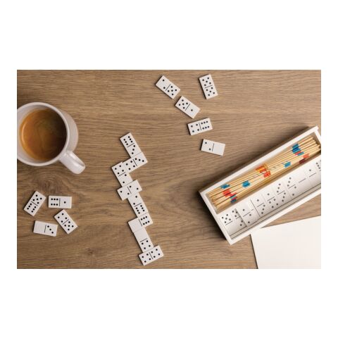 Jeu de mikado/domino en boîte en bois FSC® blanc | sans marquage | non disponible | non disponible