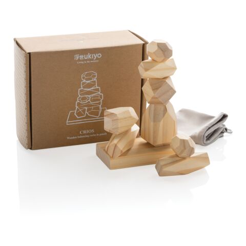 Pierres d&#039;équilibre en bois dans une pochette Ukiyo Crios marron | sans marquage | non disponible | non disponible