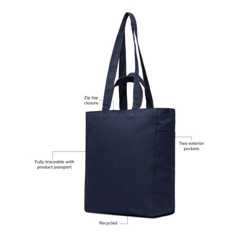 VINGA Tote bag avec zip en toile recyclée Hilo AWARE™ bleu marine | sans marquage | non disponible | non disponible | non disponible