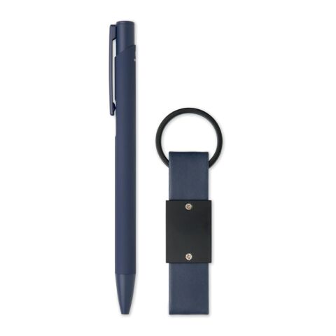 Set stylo à bille et porte-clés en bleu