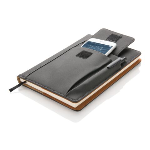 Carnet de notes avec pochette pour téléphone noir | sans marquage | non disponible | non disponible