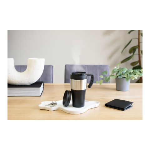 Mug isotherme en acier inoxydable noir/argent | sans marquage | non disponible | non disponible