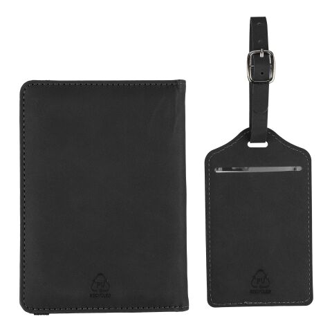 Porte-passeport et étiquette de bagage en PU recyclé Zani noir | sans marquage | non disponible | non disponible